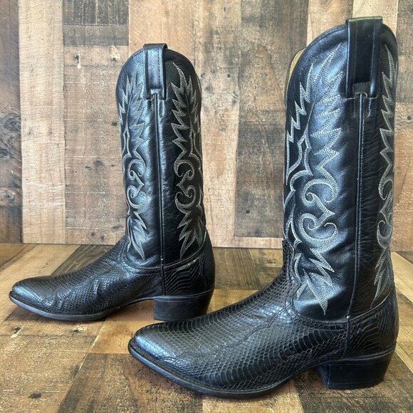 Dan Post Snakeskin Classic Black Western Cowboy Boots Mens 9 D - Picture 11 of 12